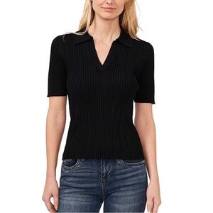 Ribbed Polo Half Sleeve in Black